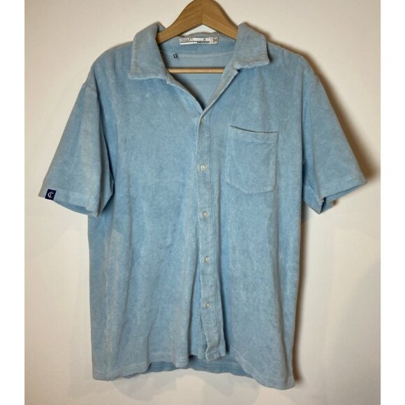 Criquet Terrycloth Button Up Shirt Short Sleeve Light Blue Medium M - Picture 1 of 5
